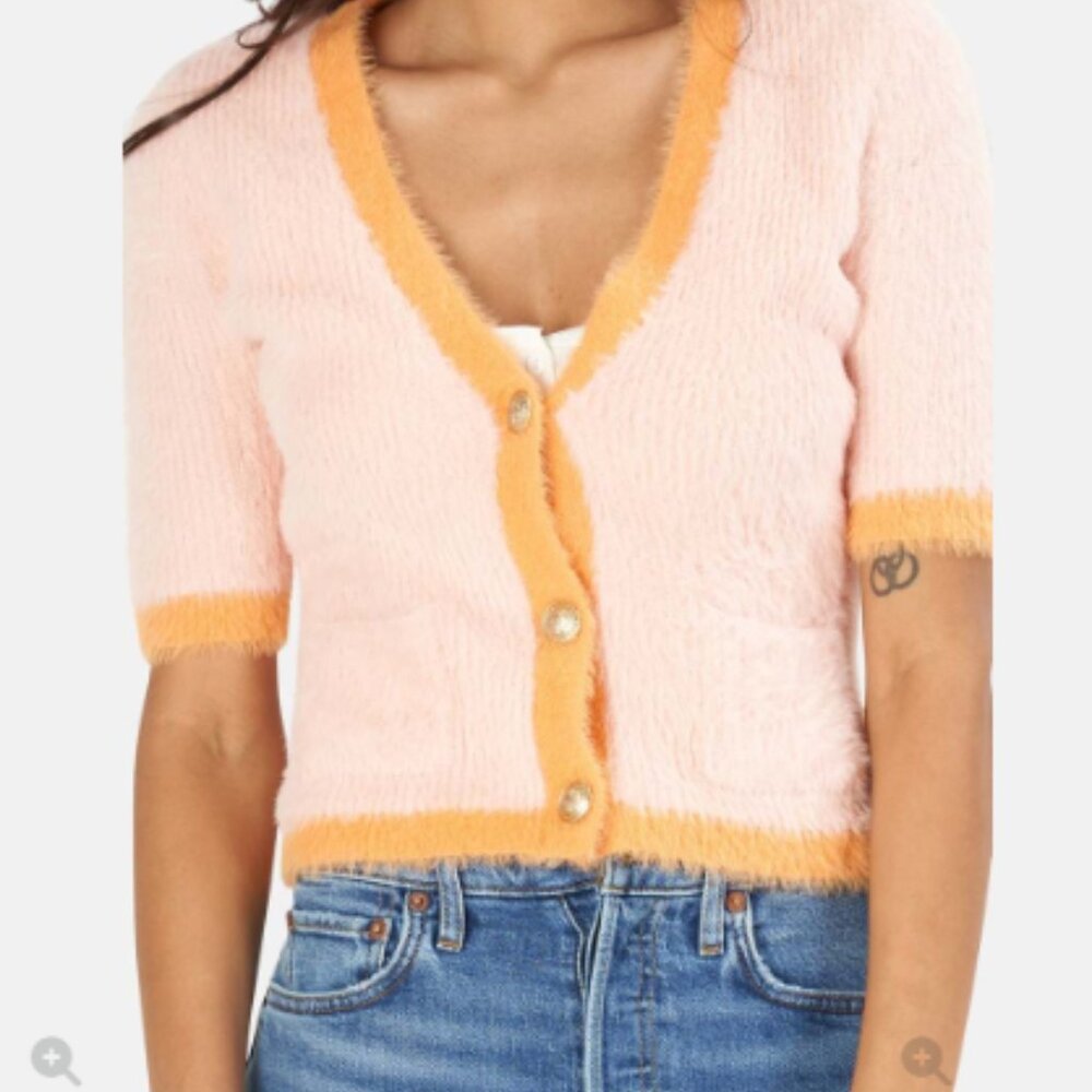 L'AGENCE Pink Cardigan with Orange Trim